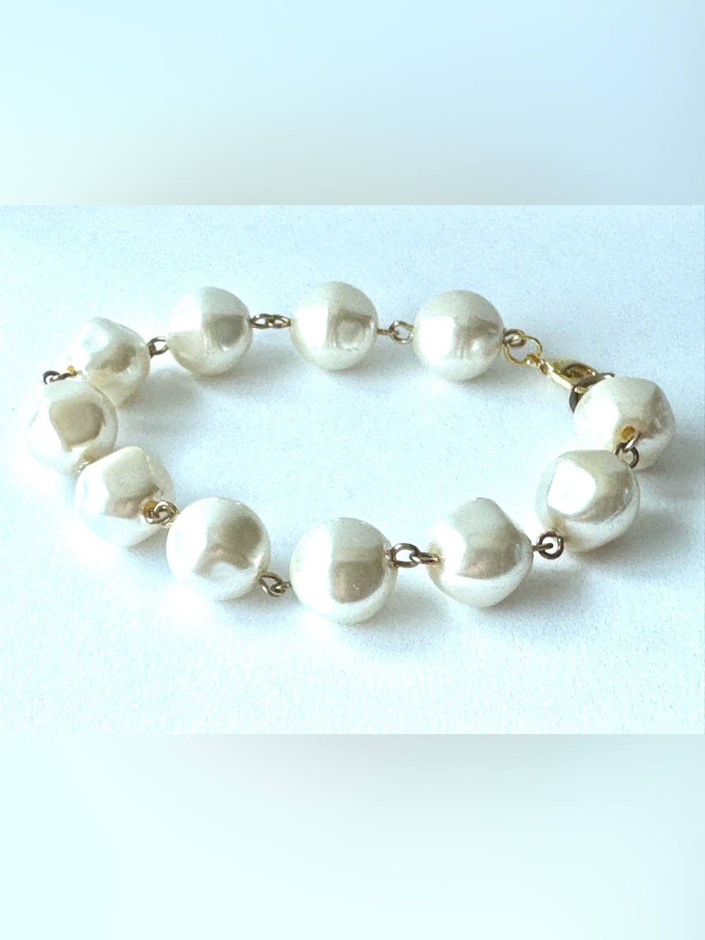 Upcycled Chunky Vintage Classic Ivory Glass Pearl Link Bracelet